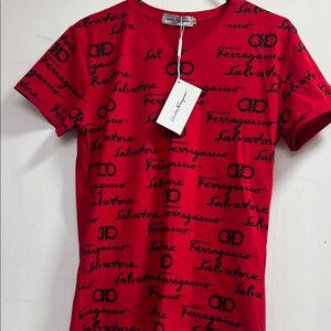 Salvatore Ferragamo Red Logo Tee, junior size medium